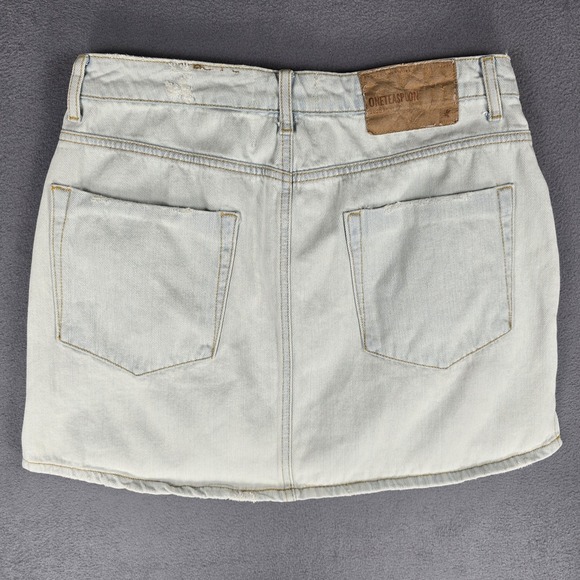 One Teaspoon Skirt Womens 32 Light Wash 2020 Mini Denim Jean Button Fly Distress - Picture 10 of 11